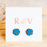 Blue Primrose Flower Cherry Wood Stud Earrings - PEO14072 - Robin Valley Official Store