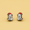Christmas Arctic Fox in Red Santa Hat Wood Earrings - PEL10236 - Robin Valley Official Store