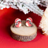 Christmas Robin Bird in Red Santa Hat Wood Earrings - PEB12049 - Robin Valley Official Store
