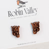 Crowned King Skull Cherry Wood Stud Earrings - ET15090 - Robin Valley Official Store