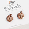 Doodle Compass Cherry Wood Stud Earrings - ET15089 - Robin Valley Official Store