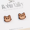 Doodle Fainted Cat Cherry Wood Stud Earrings -EL10092 - Robin Valley Official Store