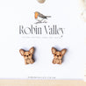 French Bull Dog 2 Cherry Wood Stud Earrings - EL10084 - Robin Valley Official Store