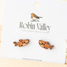 Great White Shark Cherry Wood Stud Earrings - ES13013 - Robin Valley Official Store