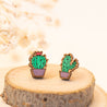 Hand Painted Cactus Cherry Wood Stud Earrings - PEO14046 - Robin Valley Official Store