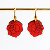 Hand-Painted Cherry Wood Rose Hoop Earrings - PEO14076 - Robin Valley Official Store