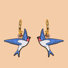 Hand-Painted Cherry Wood Swallow Hoop Earrings - PEB12043 - Robin Valley Official Store