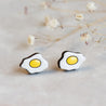 Hand-painted Fried Egg Cherry Wood Stud Earrings - PET15138 - Robin Valley Official Store