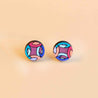 Hand-painted Geometric Pattern Cherry Wood Stud Earrings Inspired by Frank Stella - PET15122 - Robin Valley Official Store