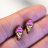 Hand Painted Ice cream Cone Cherry Wood Stud Earrings - PET15066 - Robin Valley Official Store
