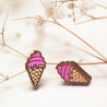 Hand Painted Ice cream Cone Cherry Wood Stud Earrings - PET15066 - Robin Valley Official Store