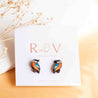 Hand-painted Kingfisher Wooden Stud Earrings - PEB12039 - Robin Valley Official Store