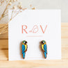 Hand-painted Macaw Parrot Bird Cherry Wood Stud Earrings - PEB12038 - Robin Valley Official Store