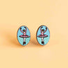 Hand-painted Oval Ballerina Stud Earrings - PEO14096 - Robin Valley Official Store