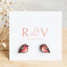 Hand-painted Robin Bird Cherry Wood Stud Earrings - PEB12034 - Robin Valley Official Store