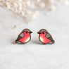 Hand-painted Robin Bird Cherry Wood Stud Earrings - PEB12034 - Robin Valley Official Store