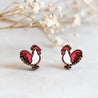 hand-painted Rooster Cherry Wood Stud Earrings - PEL10222 - Robin Valley Official Store