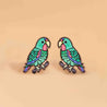 Hand-painted Swift Parrot Bird Cherry Wood Stud Earrings - PEB12041 - Robin Valley Official Store