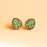 Hand Painted Swiss Cheese Monstera Cherry Wood Stud Earrings - PEO14086 - Robin Valley Official Store