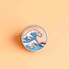Hand-painted The Great Wave Off Wooden Pin Badge Inspired by Kanagawa - PT45124 - Robin Valley Official Store