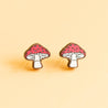 Hand-painted Toadstool Mushroom Cherry Wood Stud Earrings - PEO14062 - Robin Valley Official Store