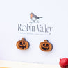 Pumpkin Halloween Cherry Wood Stud Earrings - EO14018 - Robin Valley Official Store