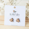 Puzzle Cherry Wood Stud Earrings -ET15033 - Robin Valley Official Store