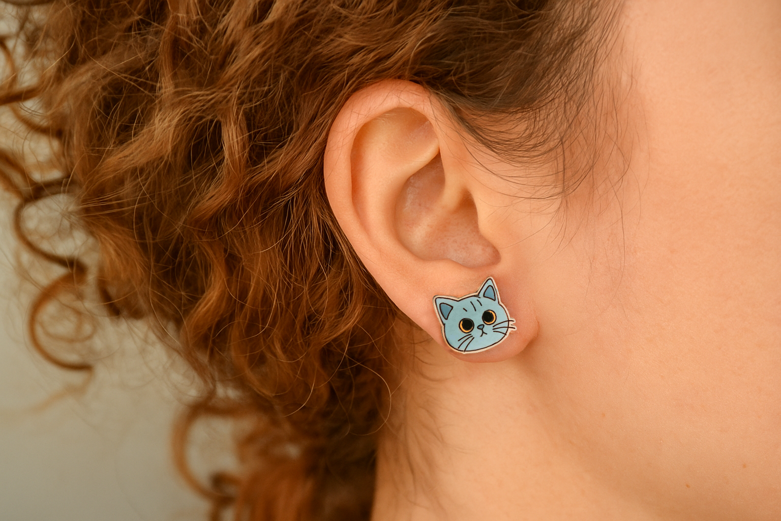 Hand-painted English Shorthair Cat Wooden Stud Earrings - PEL10435