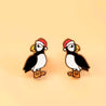 handmade christmas puffin earrings, wooden earrings little gift for christmas