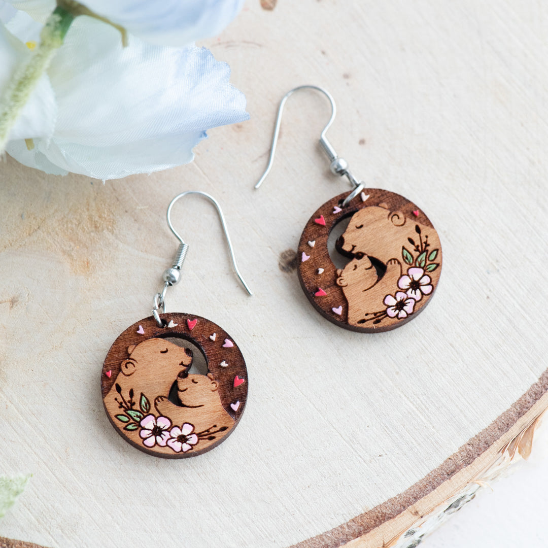Mother Bear & Cub Hook Earrings