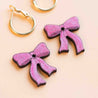 pink ribbon bow wooden hoop earrings