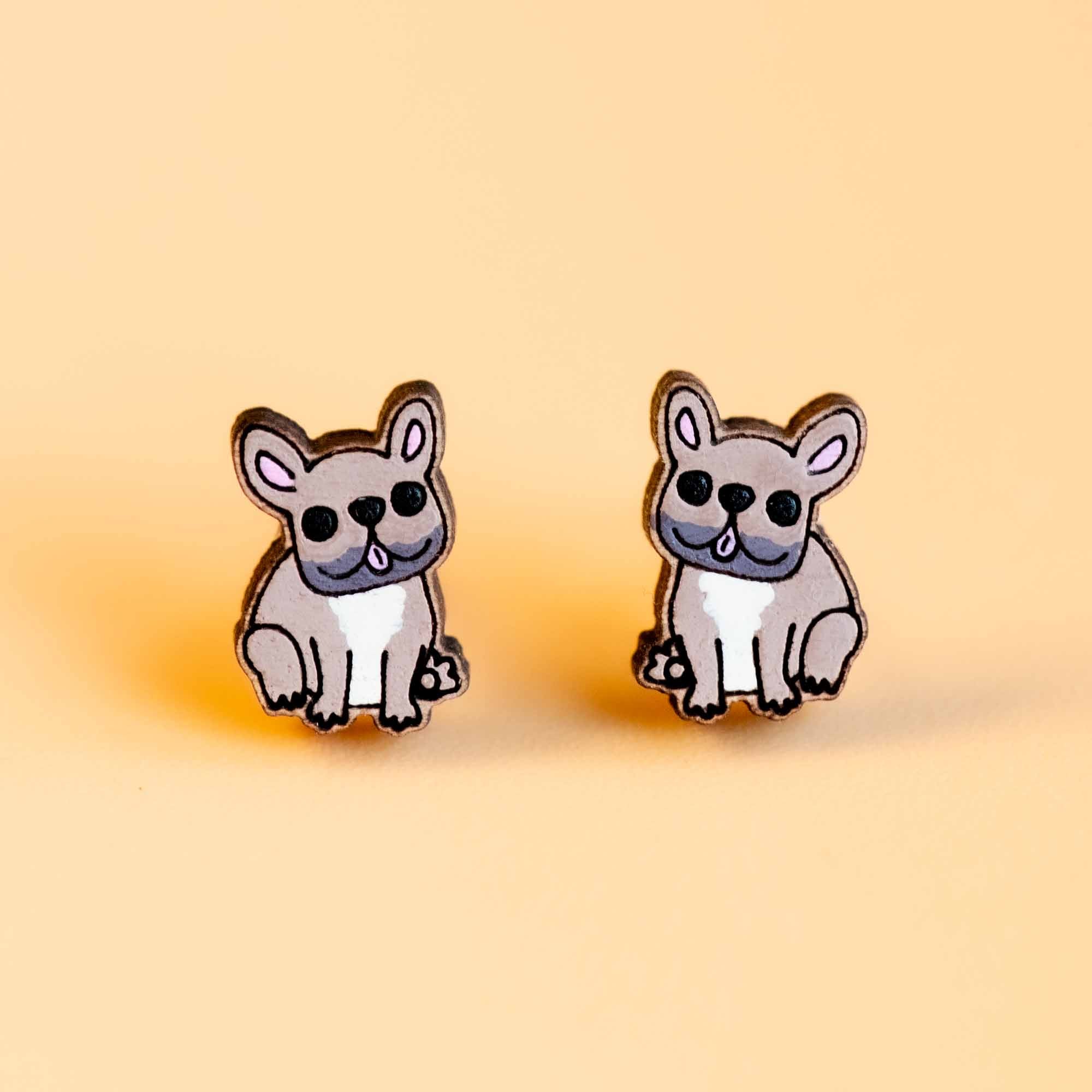 Hand-painted French Bull Dog Wooden Earrings - PEL10281