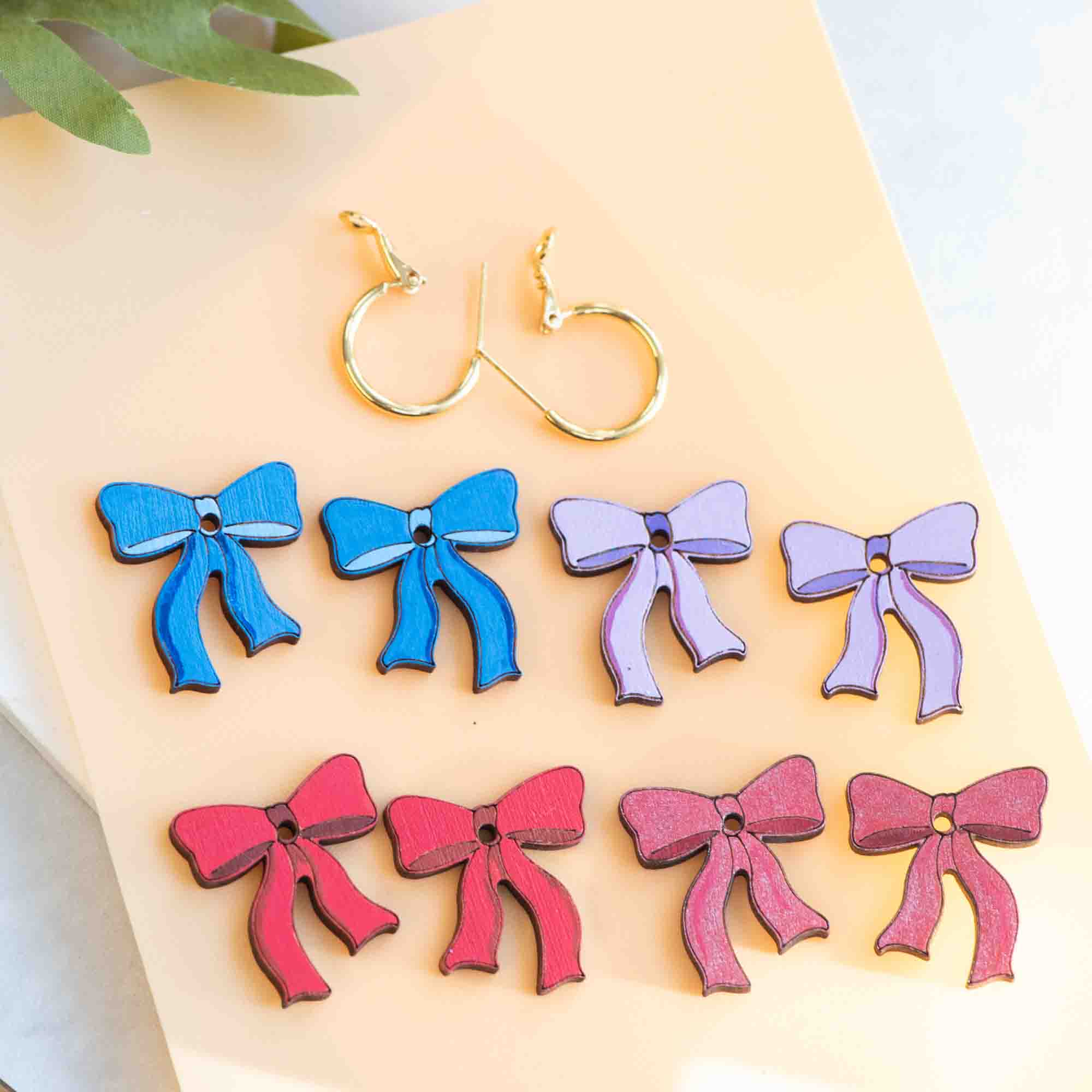 Glitter Pink Ribbon Bow Hoop Earrings - PET15232