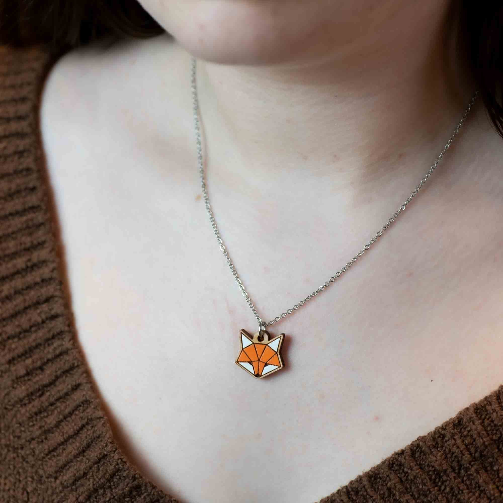 Hand-Painted Origami Fox Necklace - NL60252