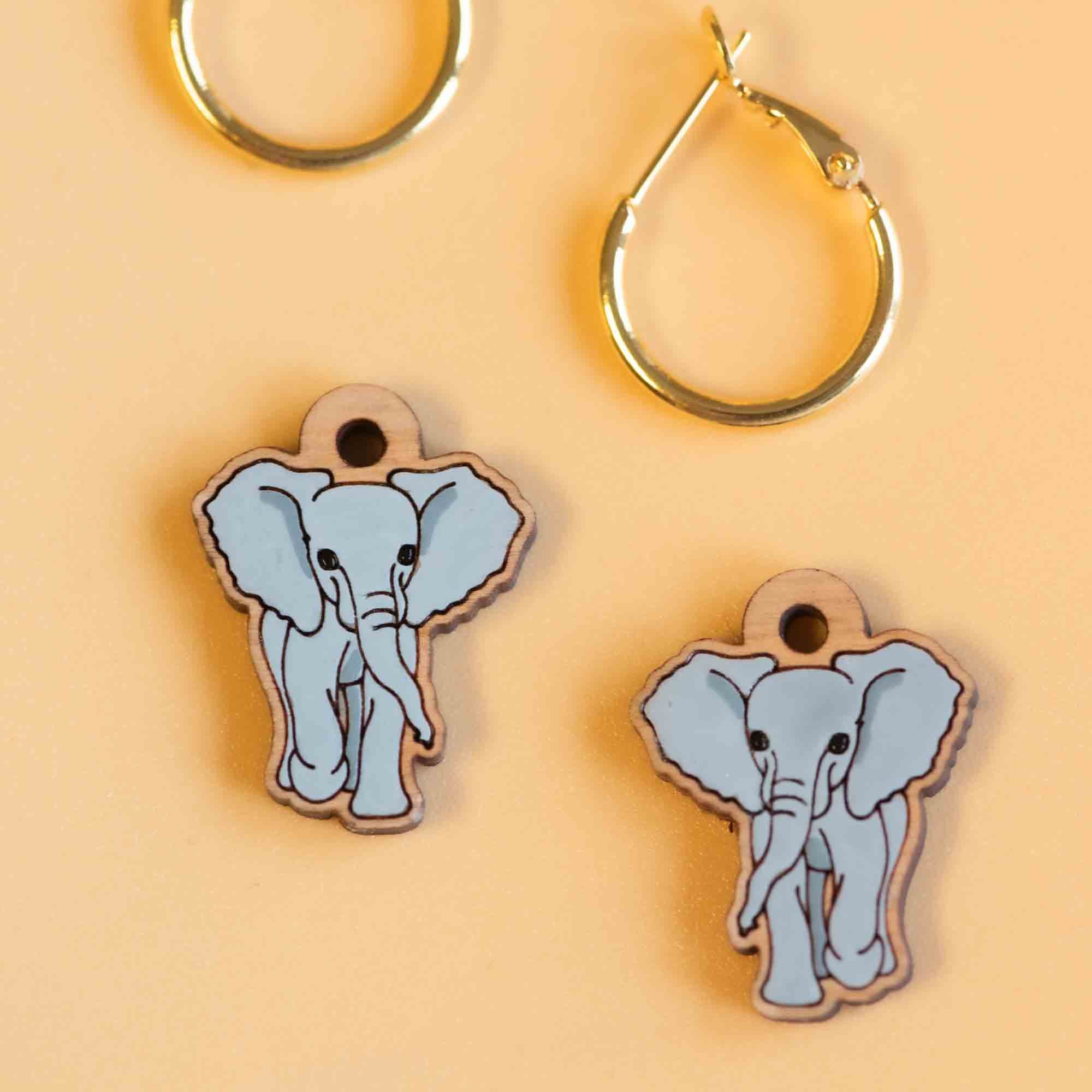 Hand-painted Little Walking Elephant Hoop Earrings - PEL10280H