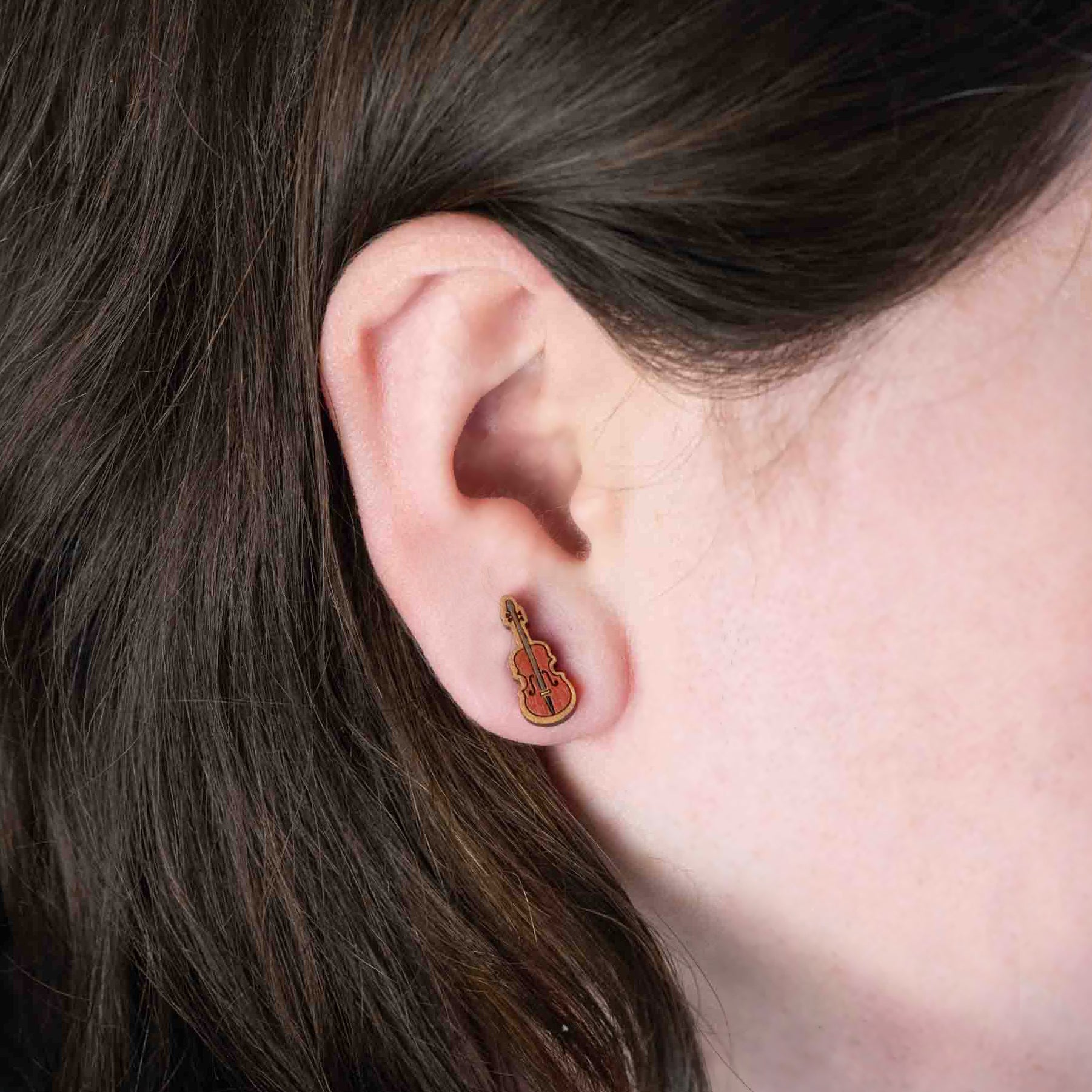 Hand-painted Violin Wooden Earrings - PET15128