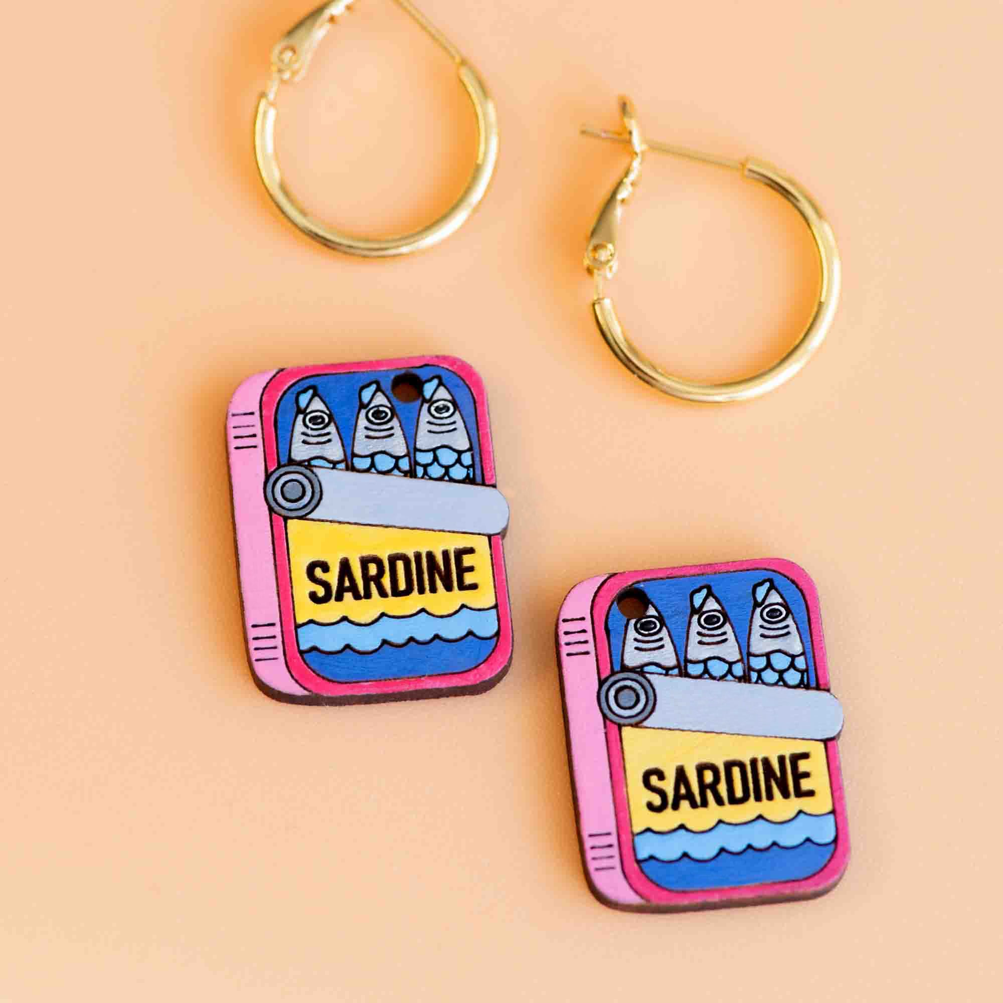 Hand-painted Sardine Can Hoop Earrings - PET15259H