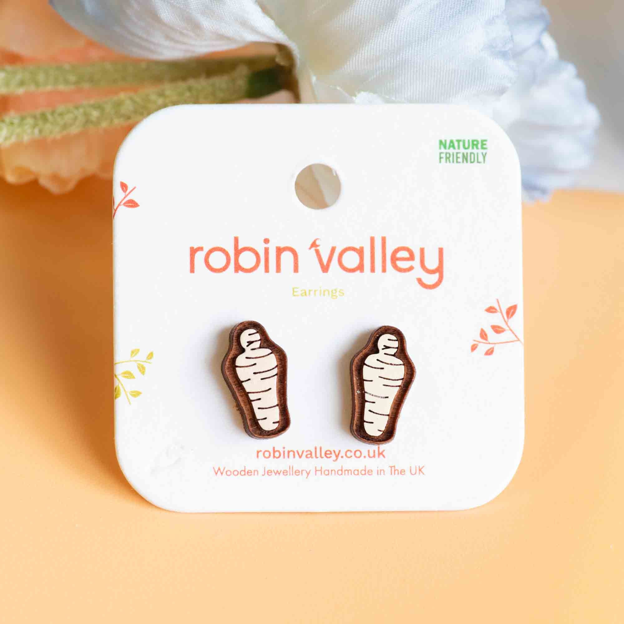 Hand-painted Mummy Wooden Earrings Halloween Collection - PET15283