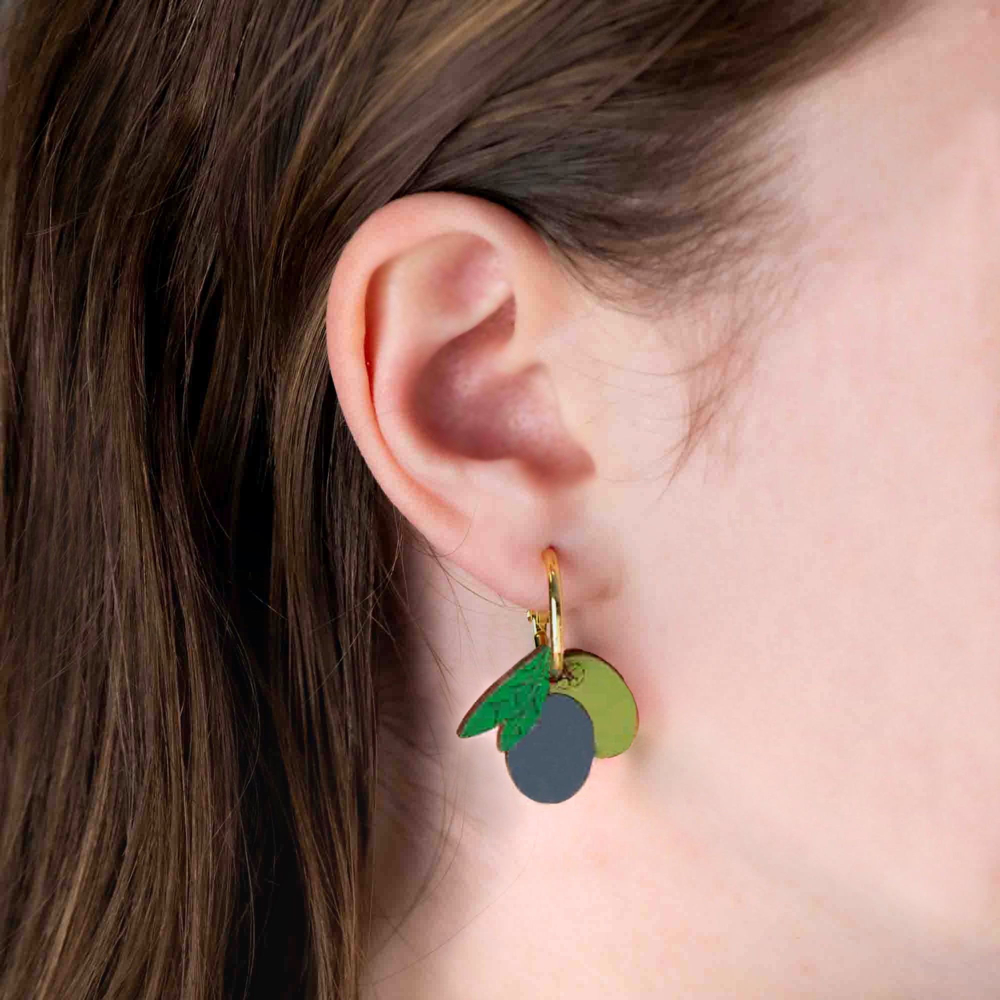 Hand-Painted Olive Hoop Earrings - PET15380H