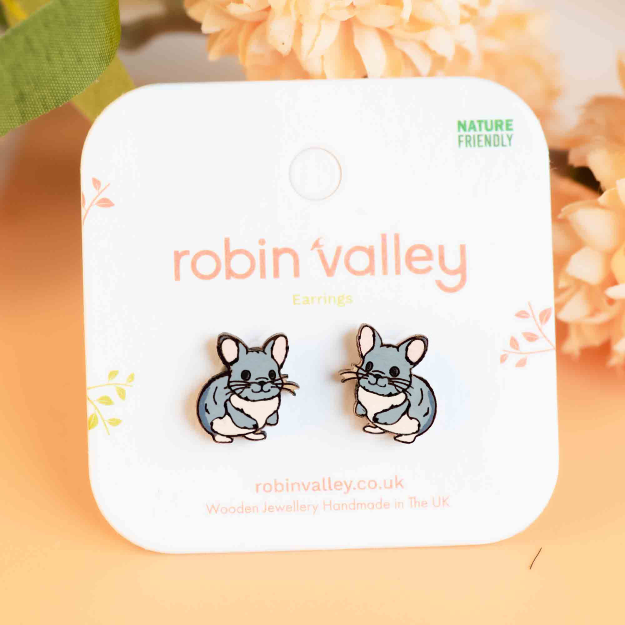 Hand-painted Chinchilla Wooden Earrings - PEL10320