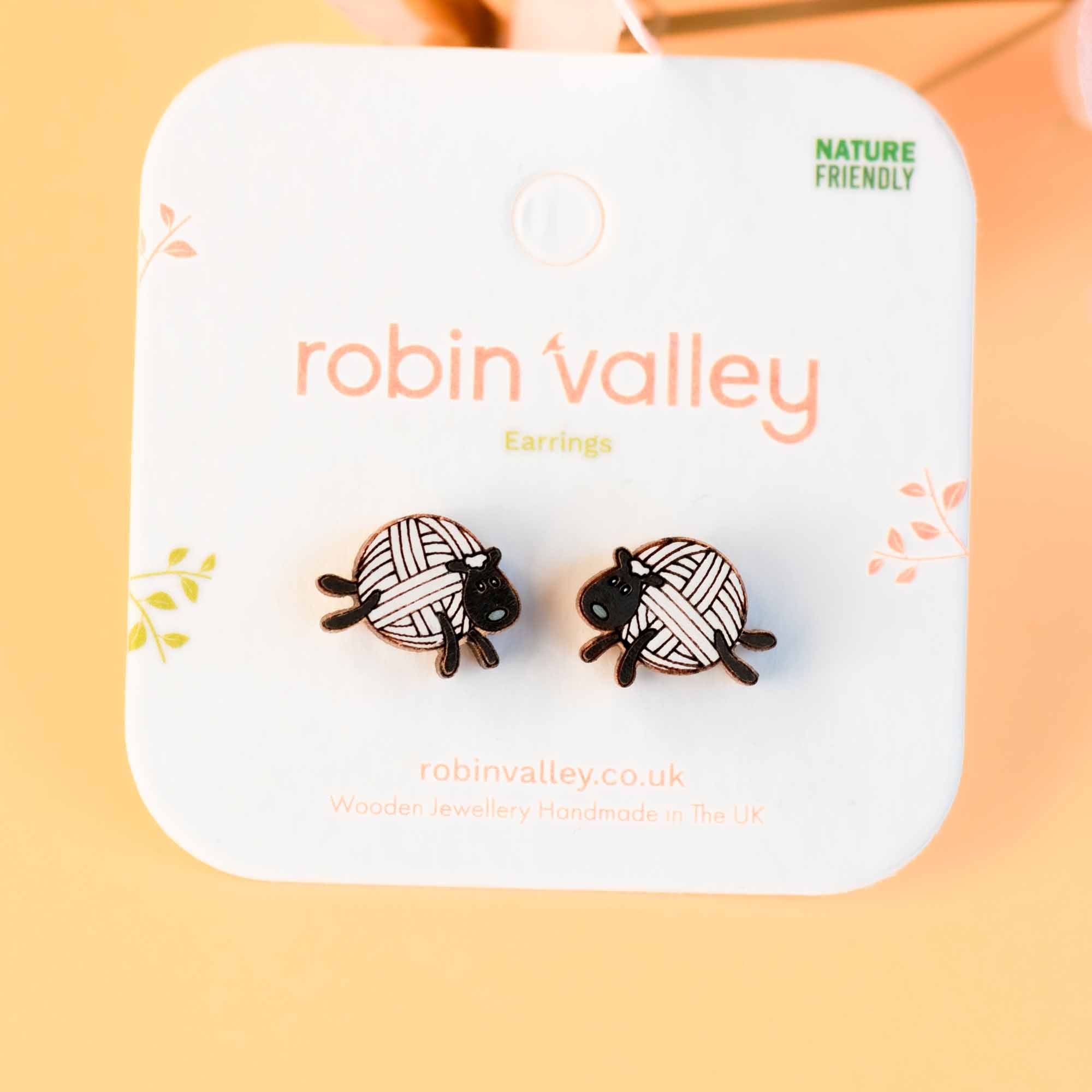 Black Sheep Yarn Wooden Earrings - PEL10333