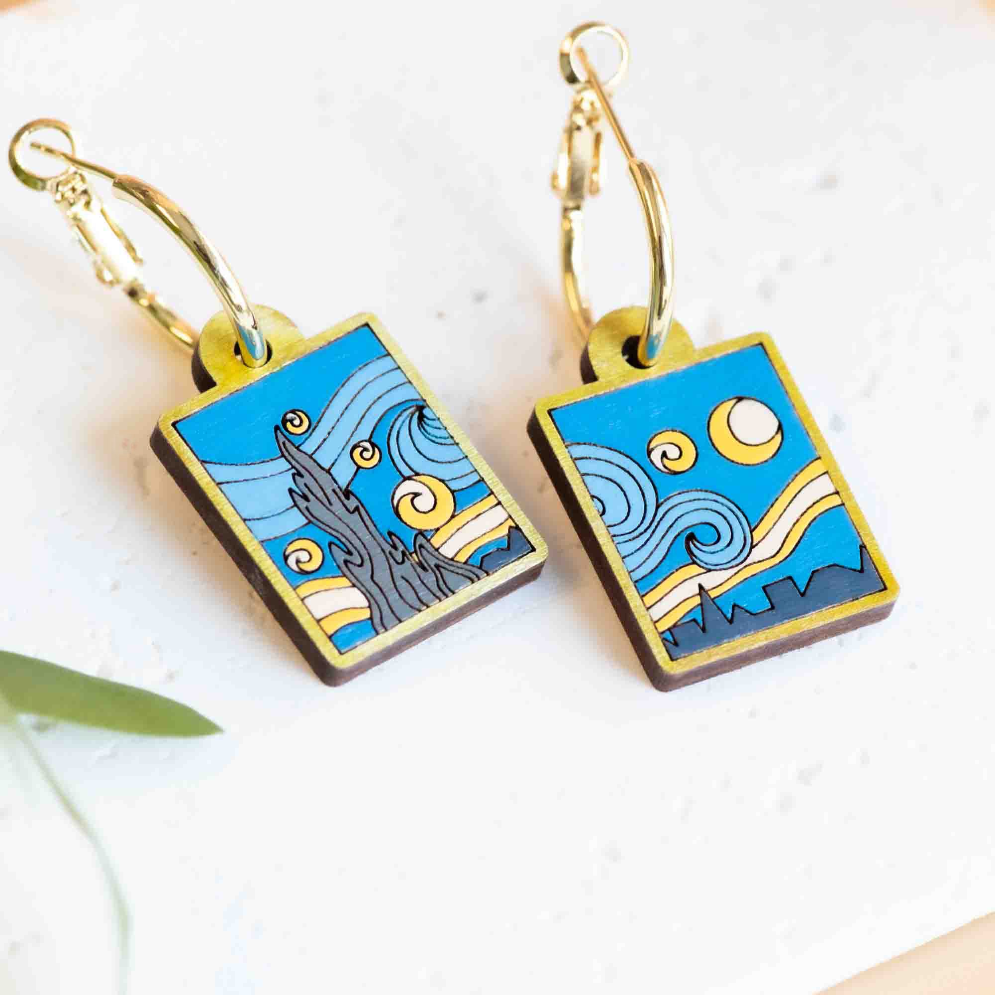 The Starry Night Hoop Earrings Inspired by Vincent van Gogh