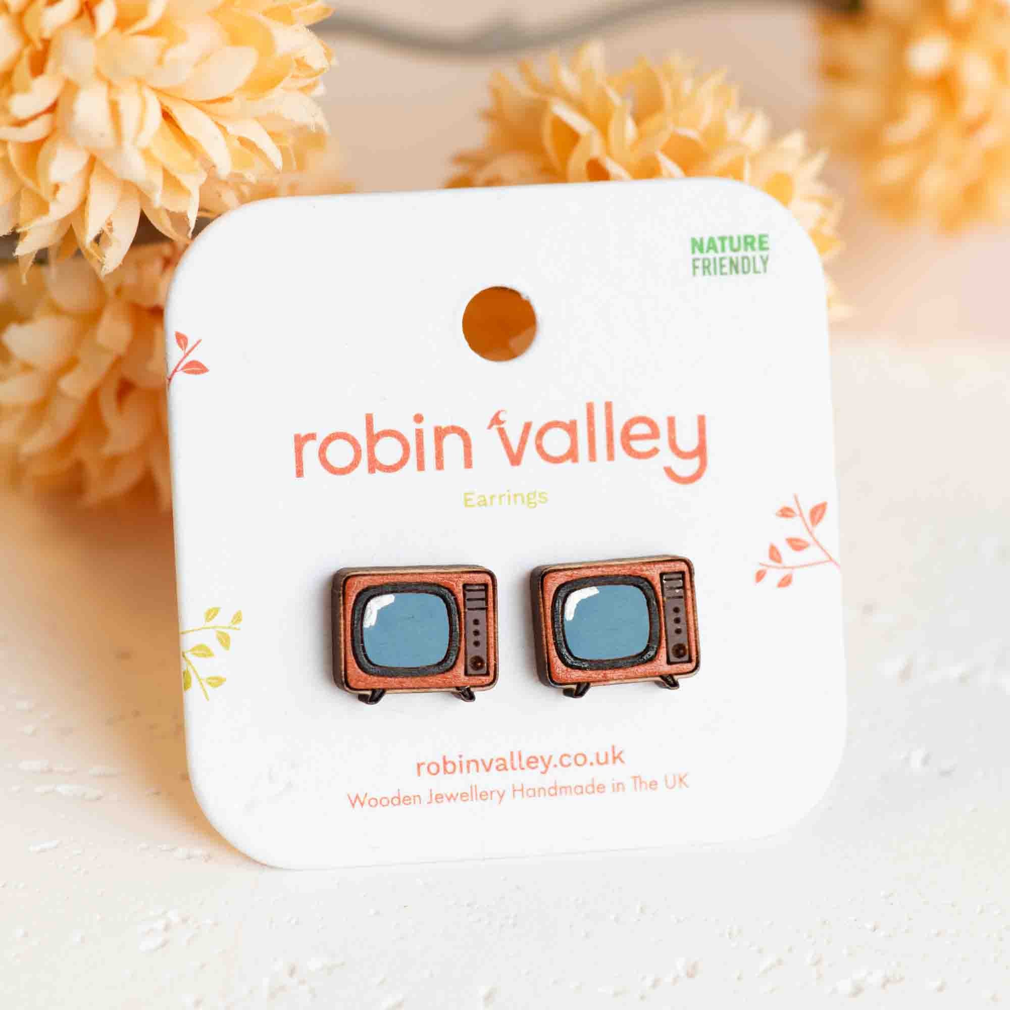 Hand-painted Vintage Television Wooden Earrings - PET15326