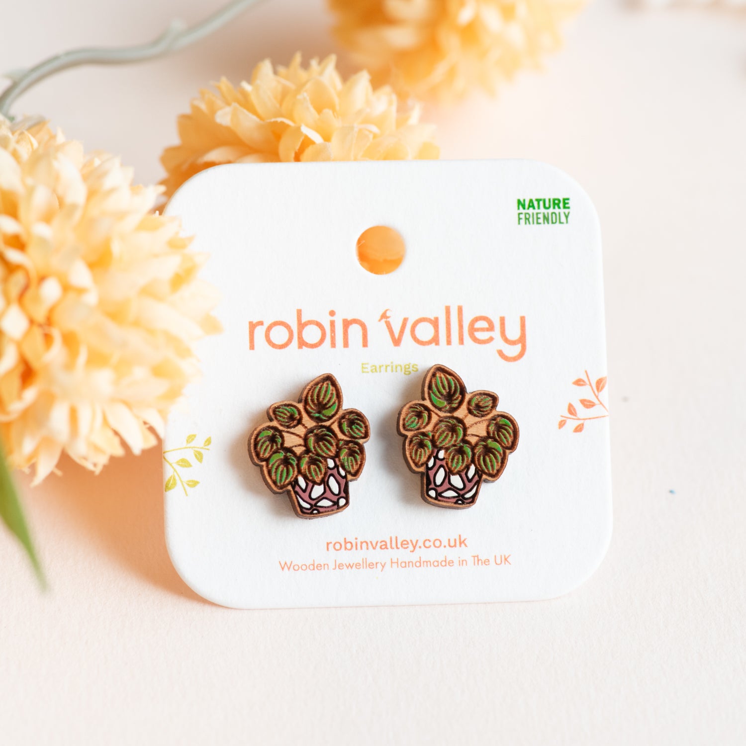 Watermelon Peperomia Plant Earrings