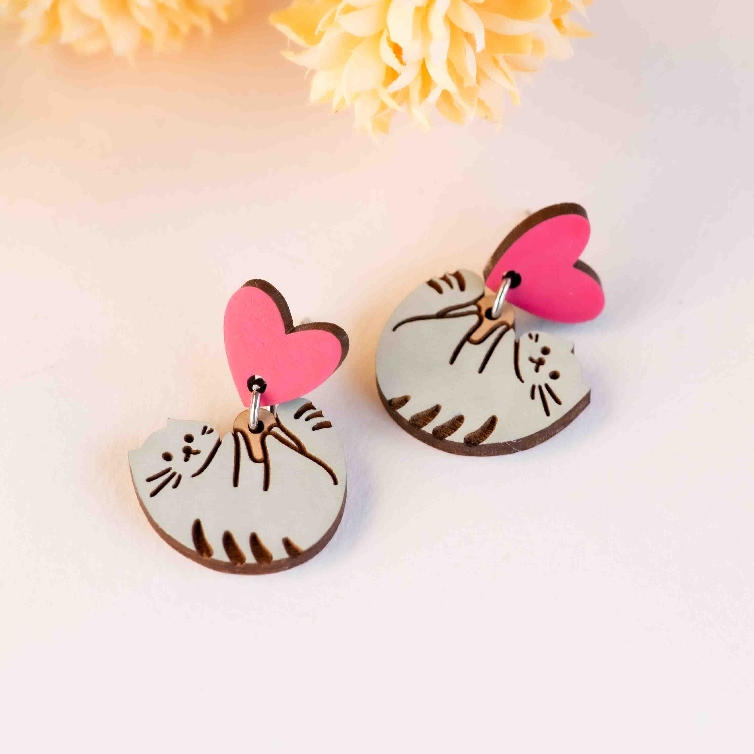 Cat Heart Drop Earrings
