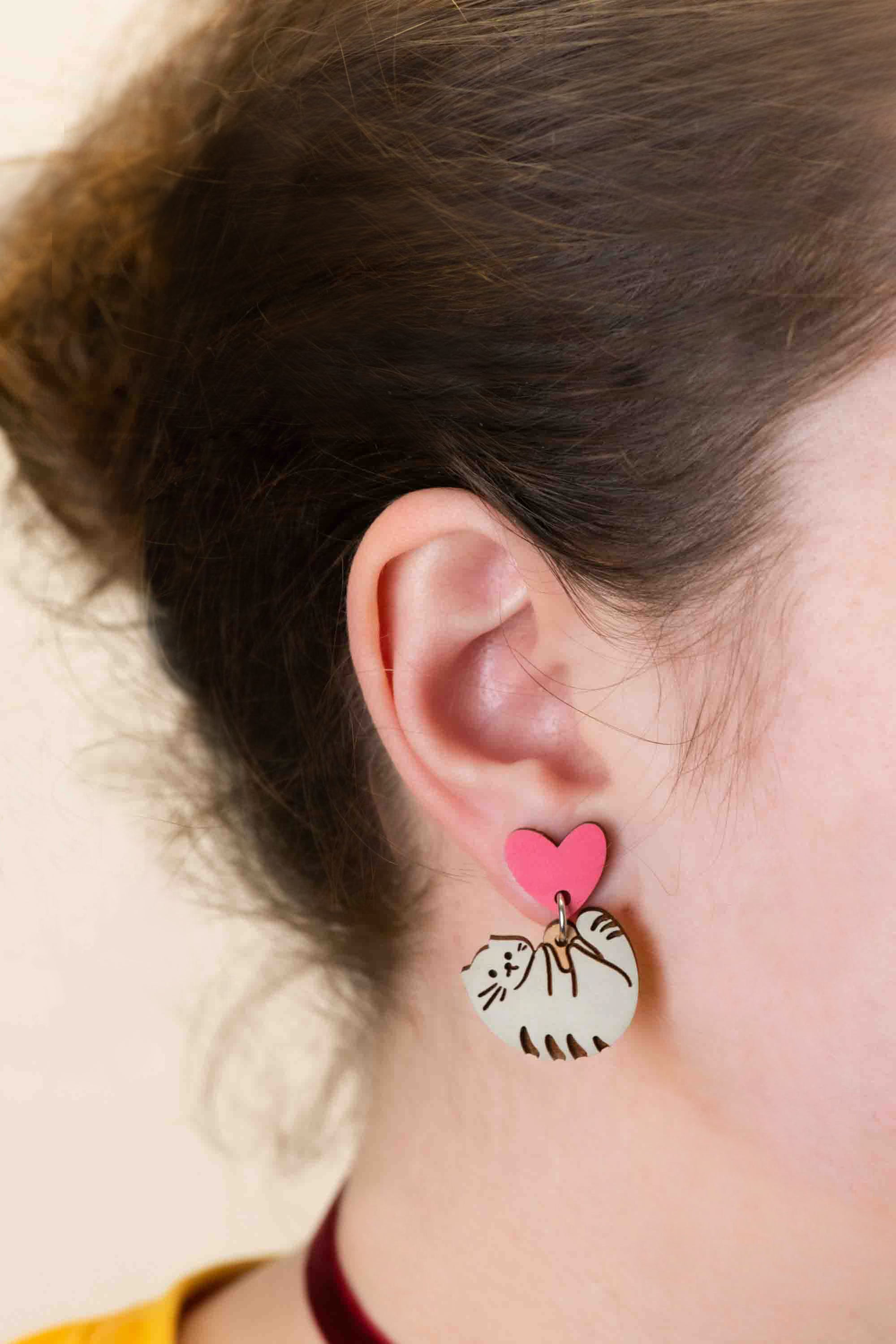 Cat Heart Drop Earrings