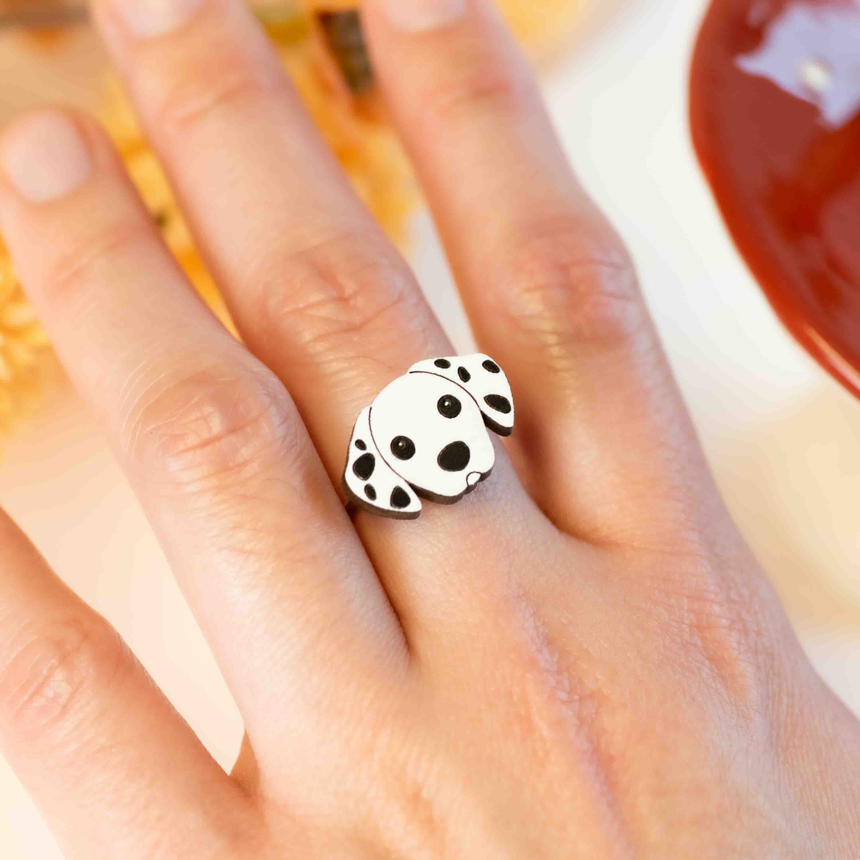 Hand-Painted Dalmatian Adjustable Wooden Ring - RL70296