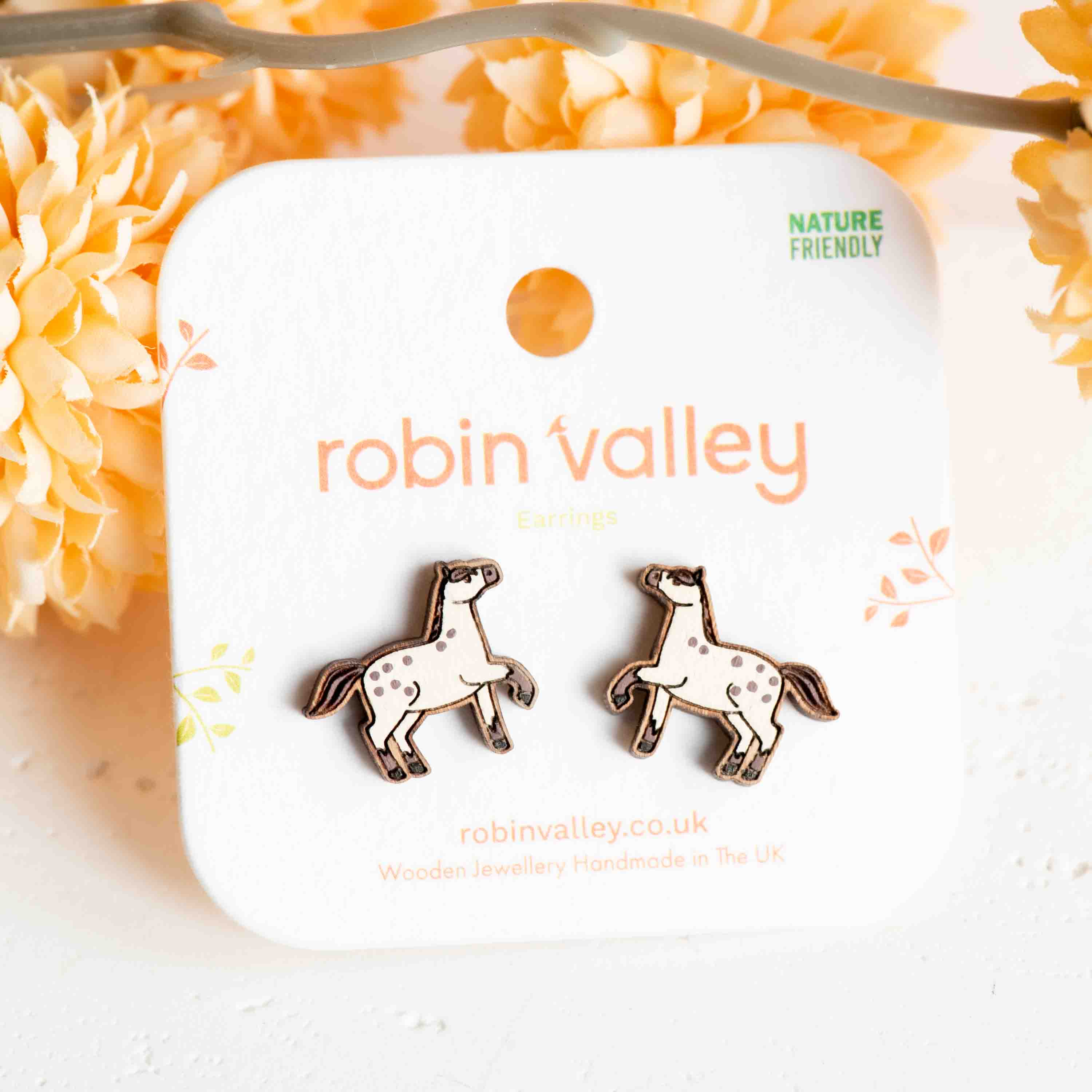 White Horse Stud Earrings