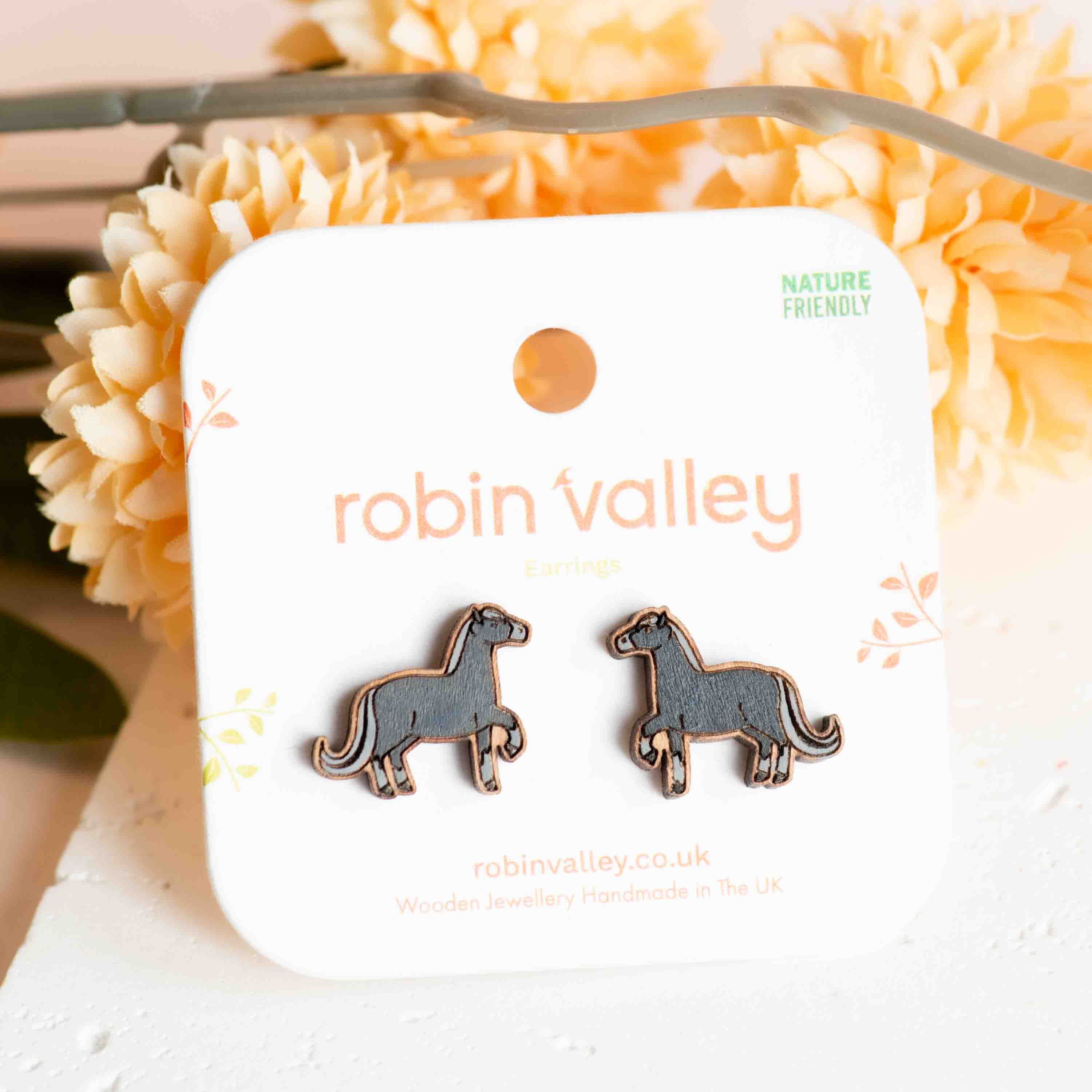 Black Horse Stud Earrings