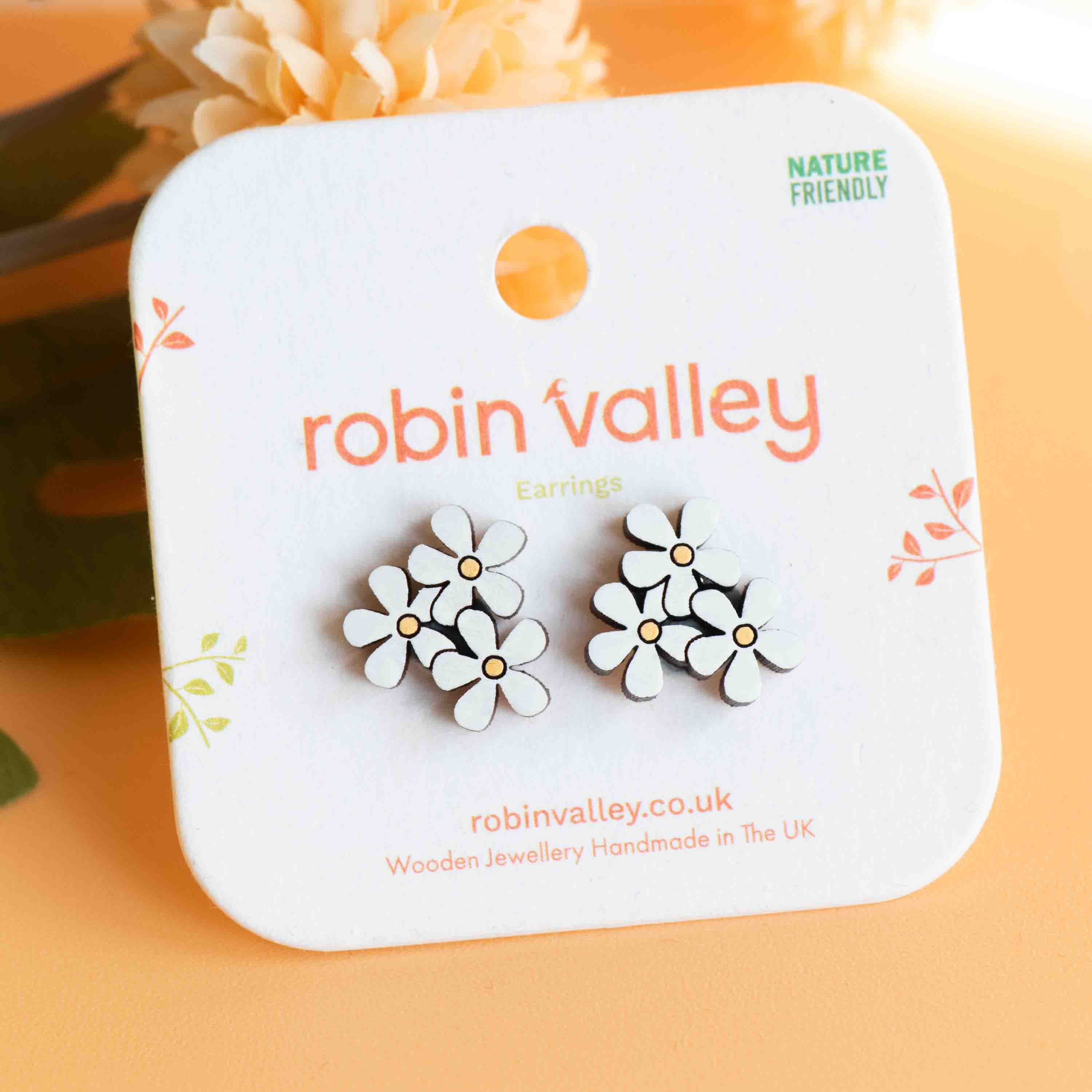 Hand-painted Triple Flower Wooden Stud Earrings